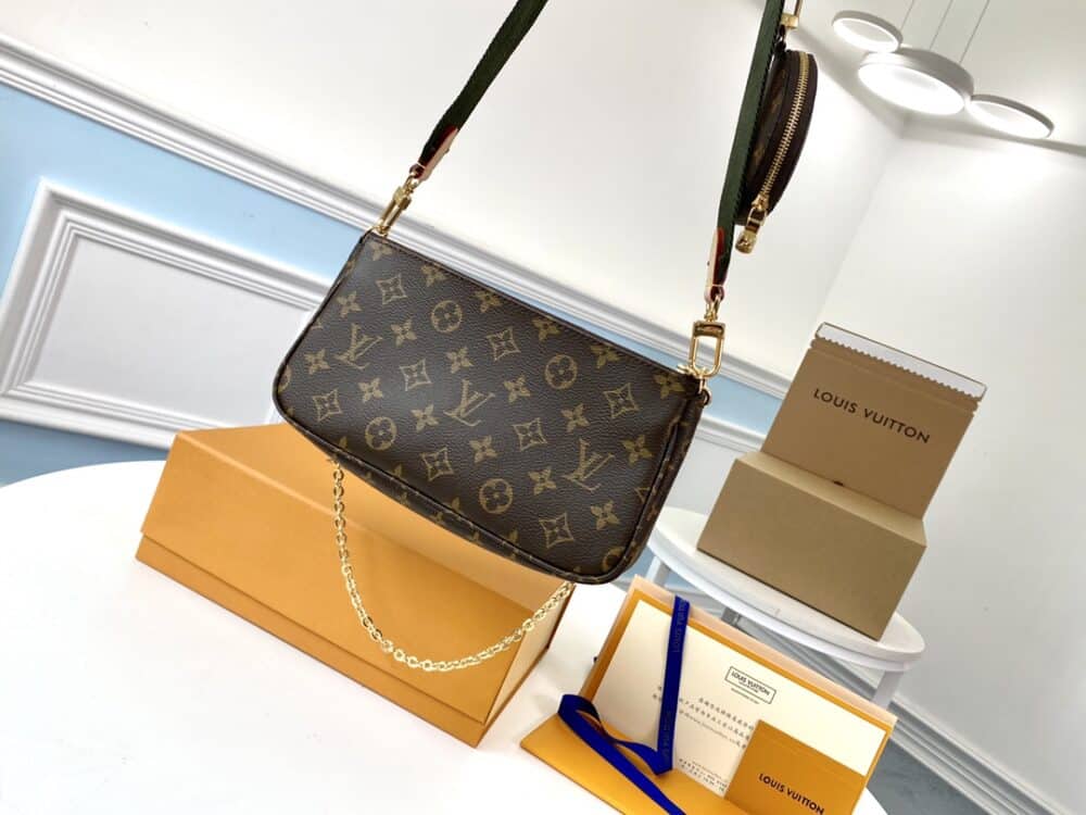 GIFT SET: LOUIS VUITTON KHAKI MULTI POCHETTE &  MONOGRAM BEIGE CAP - Image 4