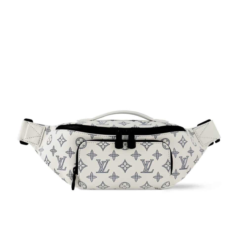 LOUIS VUITTON RUSH BUMBAG MONOGRAM SHADOW LEATHER WHITE AND NAVY BLUE 30CM M25227