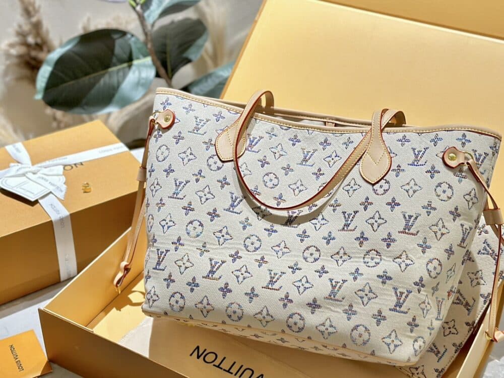 LOUIS VUITTON NEVERFULL MM MONOGRAM JACQUARD FABRIC MULTICOLOR BEIGE 32CM M24905 - Image 7