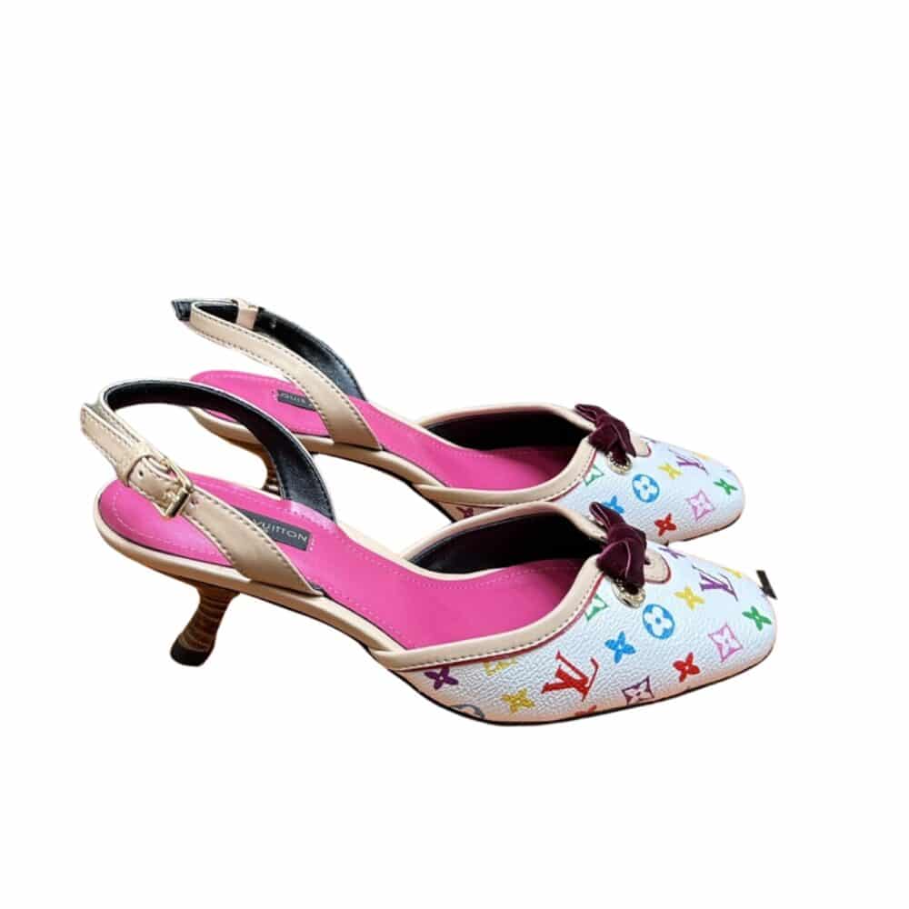 LOUIS VUITTON KITTEN HEELS SLINGBACK MULTICOLOR WHITE