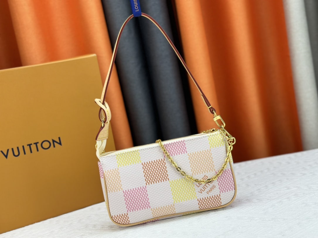 LOUIS VUITTON POCHETTE ACCESSOIRES DAMIER CANVAS PEACH PINK 23CM N40642 - Image 2