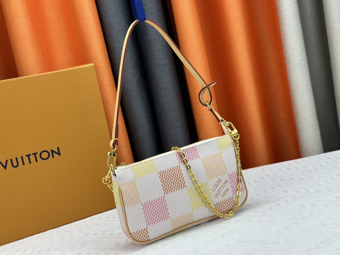 LOUIS VUITTON POCHETTE ACCESSOIRES DAMIER CANVAS PEACH PINK 23CM N40642 - Image 3