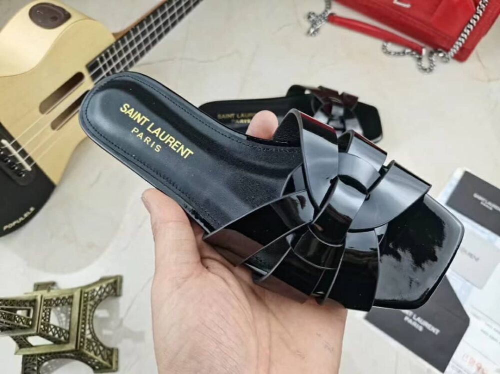 SAINT LAURENT TRIBUTE MULES IN PATENT LEATHER BLACK 571952B8I001000 - Image 7