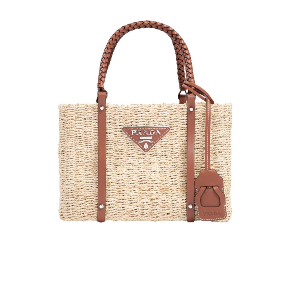 PRADA TWO TONE WOVEN TOTE BAG IN MULTI NATURAL 28CM 1BG336VZOO2DJD