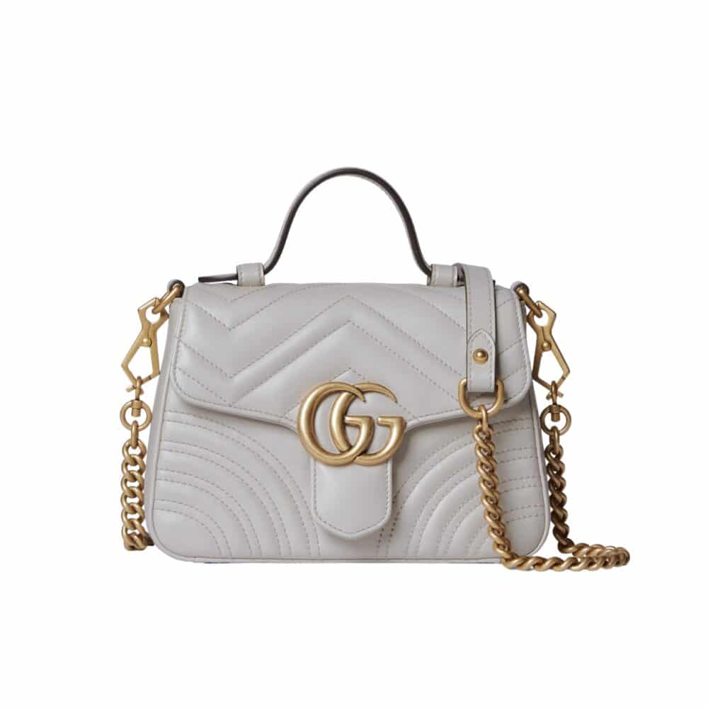 GUCCI GG MARMONT MATELASSÉ CHEVRON LEATHER MINI TOP HANDLE BAG LIGHT GREY 21CM 547260 AABZC 1712