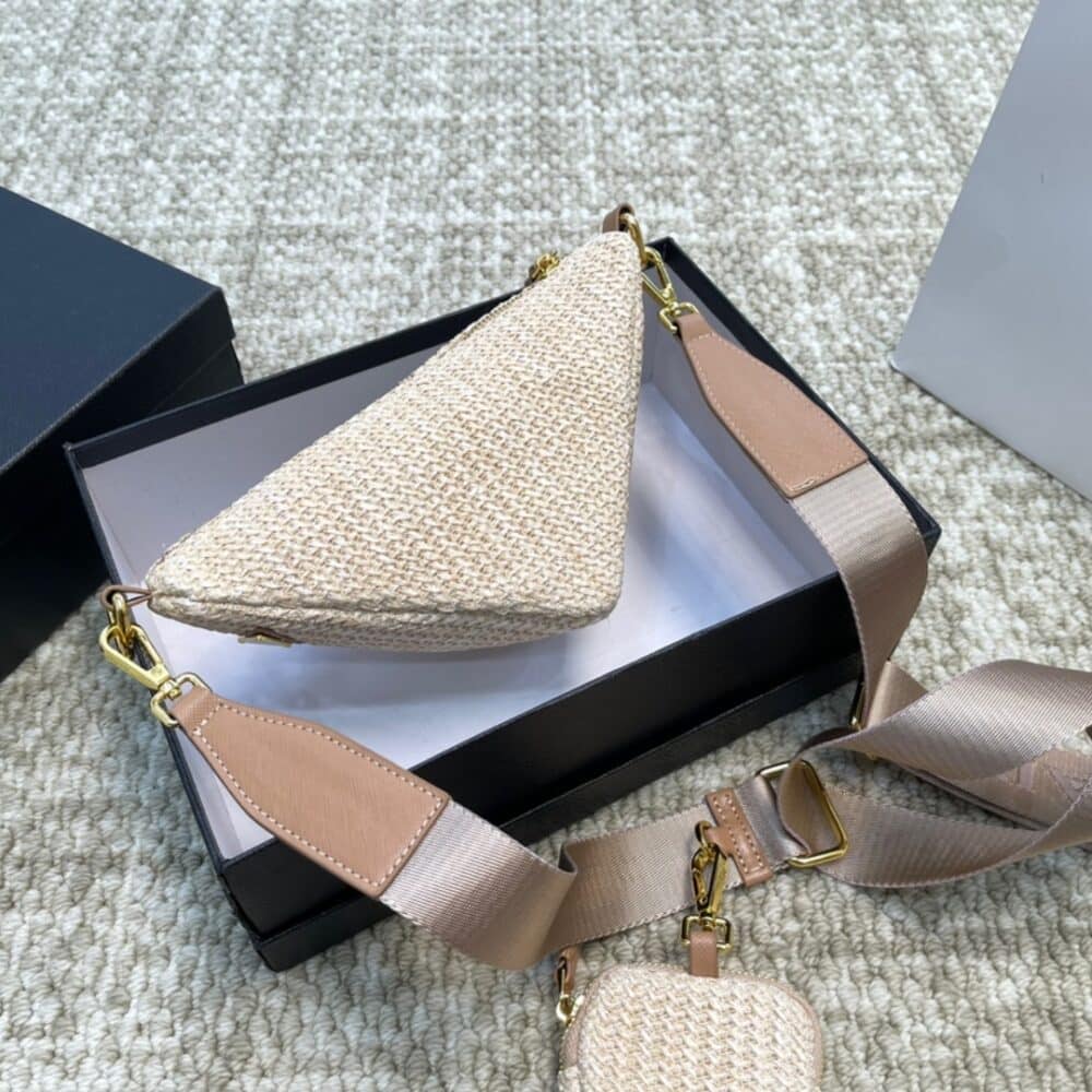 PRADA TRIANGLE CROCHET SHOULDER BAG NATURAL 25CM 1BH190 2A2T F0018 V DUO - Image 3