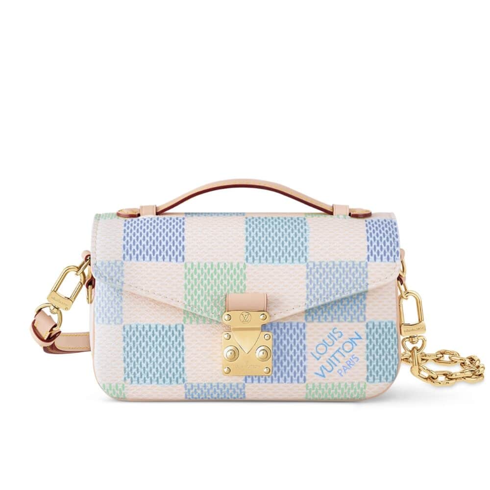 LOUIS VUITTON POCHETTE MÉTIS EAST WEST DAMIER CANVAS LIGHT BLUE 21CM