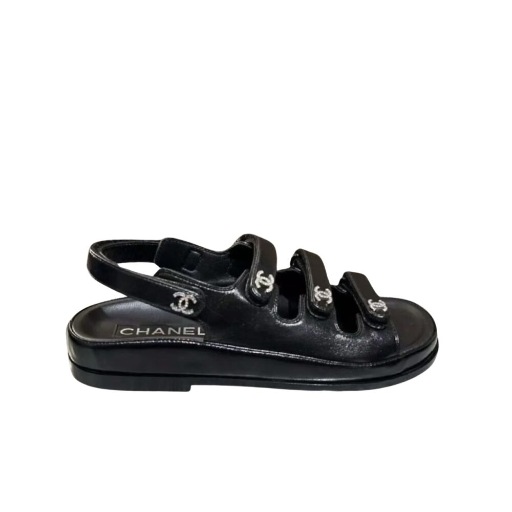 CHANEL TRIPLE VELCRO STRAP SANDALS BLACK G45628 B16403 94305