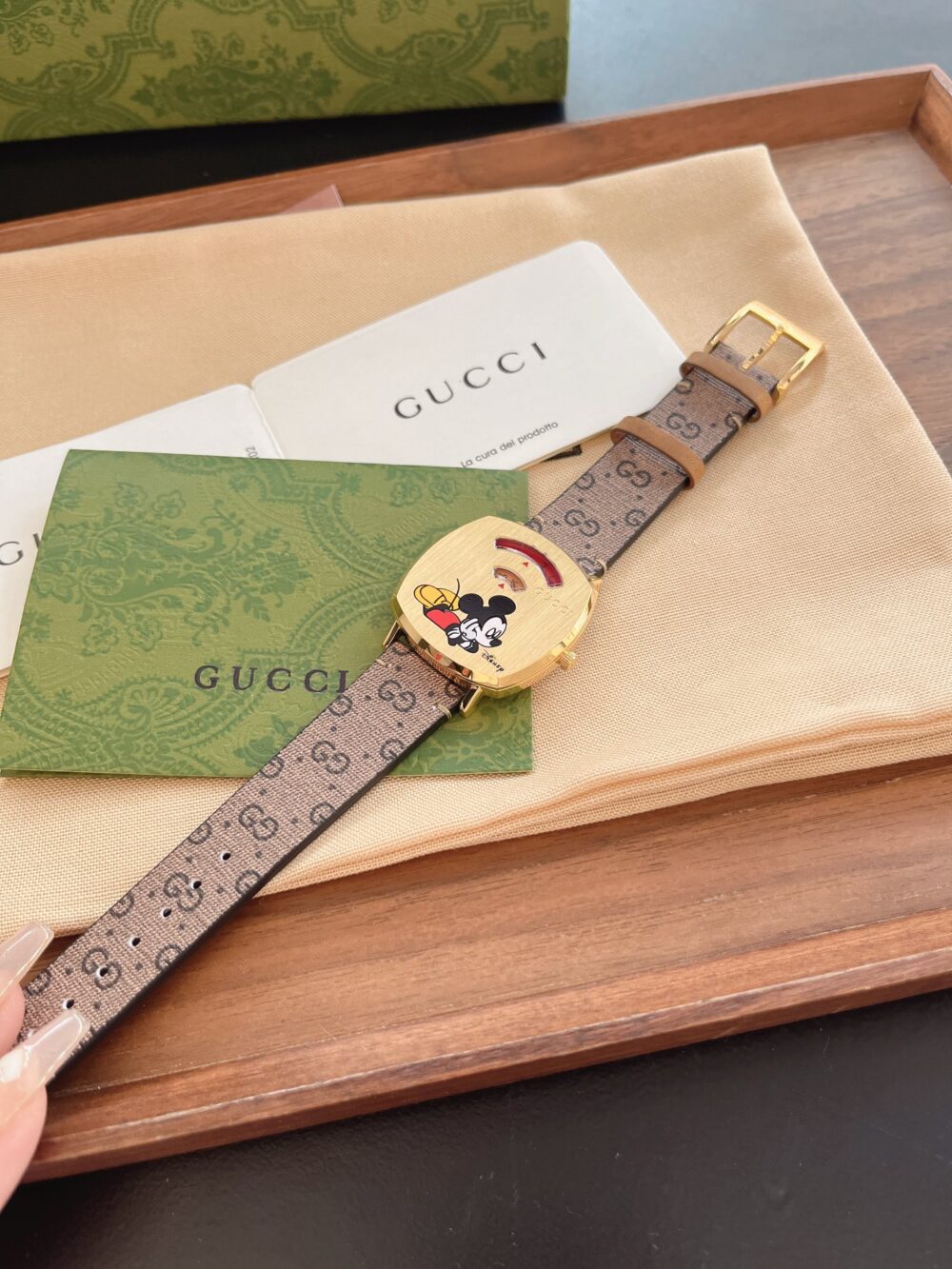 GUCCI X DISNEY MICKEY MOUSE GOLD DIAL WITH LEATHER STRAP WATCH BROWN 38MM YA157420 - Image 4
