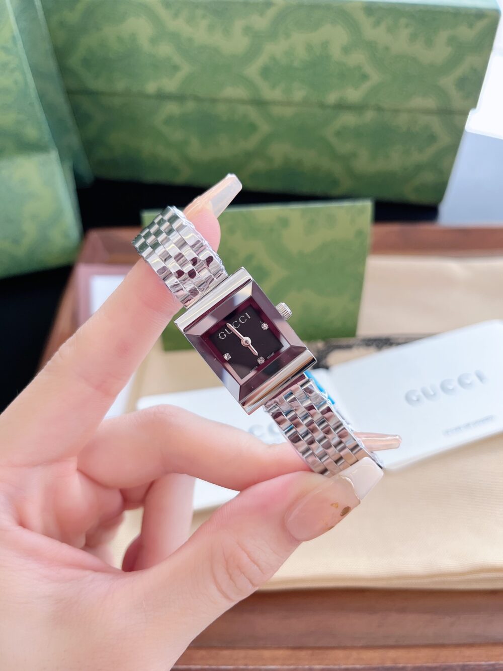 GUCCI G FRAME BRACELET WATCH SQUARE SHAPE SILVER IN BLACK 20MM YA128507 - Image 3