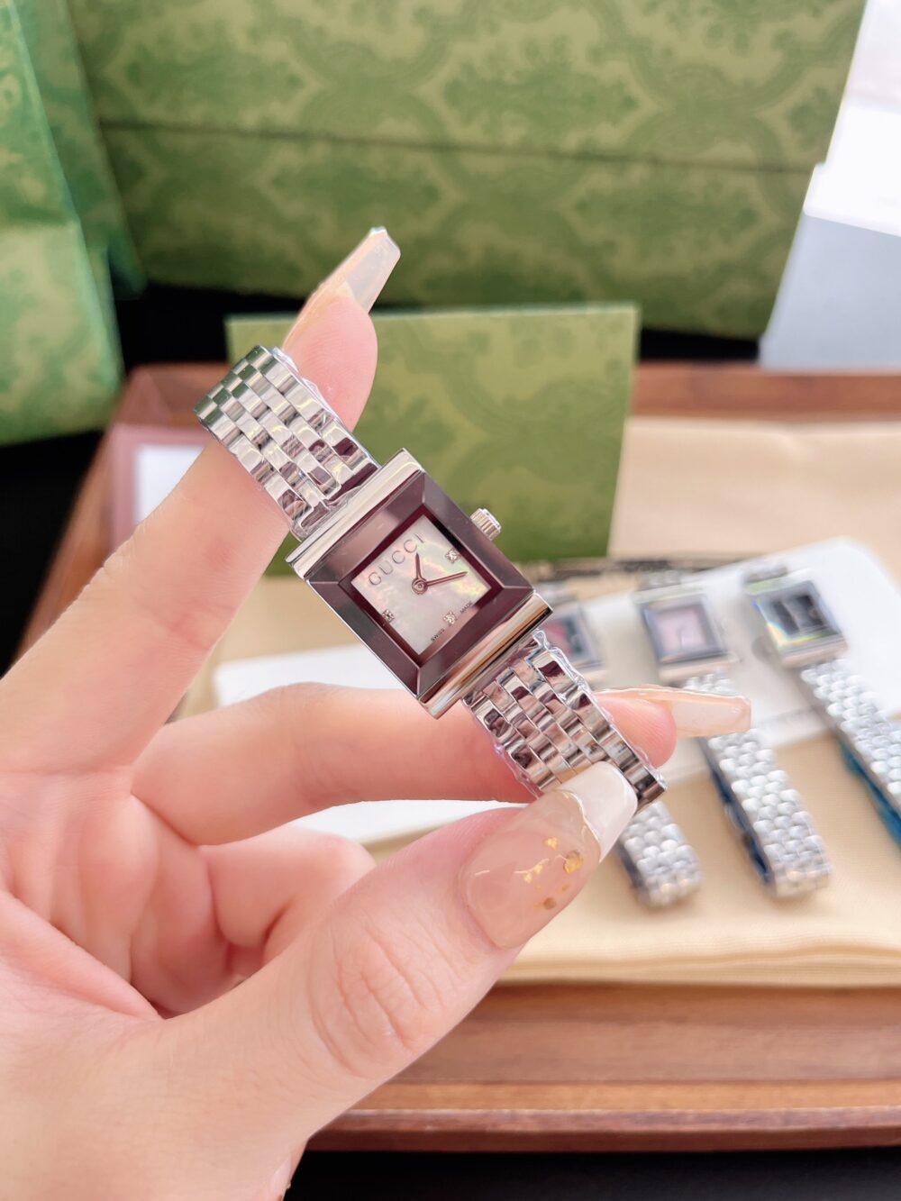GUCCI G FRAME BRACELET WATCH SQUARE SHAPE SILVER IN WHITE 20MM YA128401 - Image 3