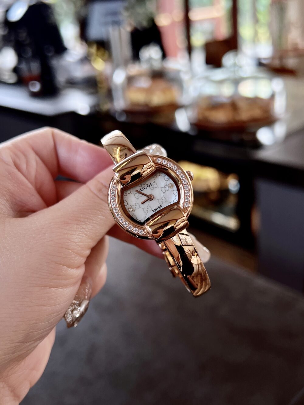 GUCCI GG BANGLE BRACELET 1400L WATCH GOLD WITH DIAMOND WHITE 25MM - Image 3