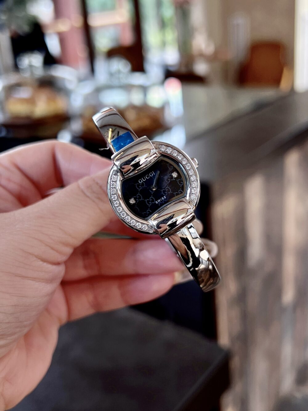 GUCCI GG BANGLE BRACELET WATCH ALLOY WITH DIAMOND BLACK 25MM - Image 5