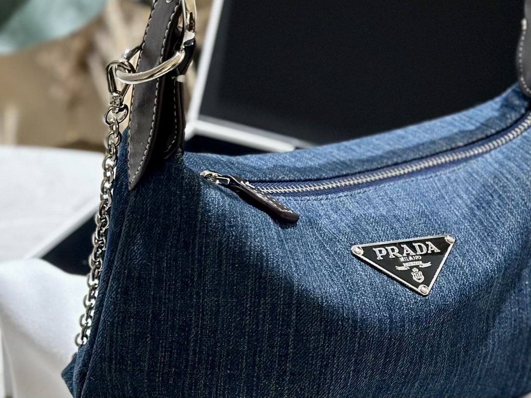 PRADA JEANS RING SHOULDER BAG DENIM BLUE 25CM - Image 9