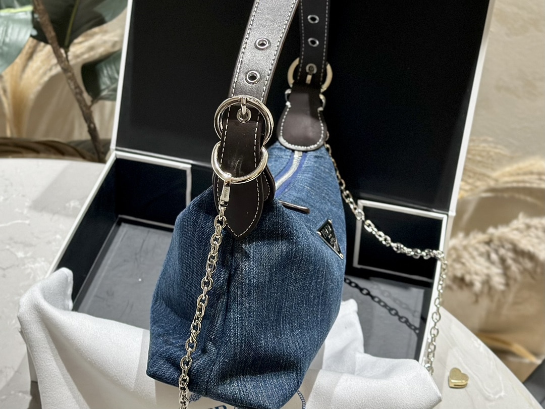 PRADA JEANS RING SHOULDER BAG DENIM BLUE 25CM - Image 8