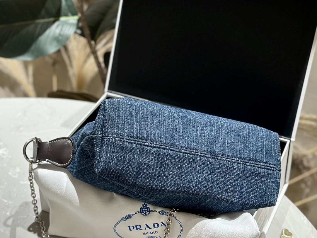 PRADA JEANS RING SHOULDER BAG DENIM BLUE 25CM - Image 7