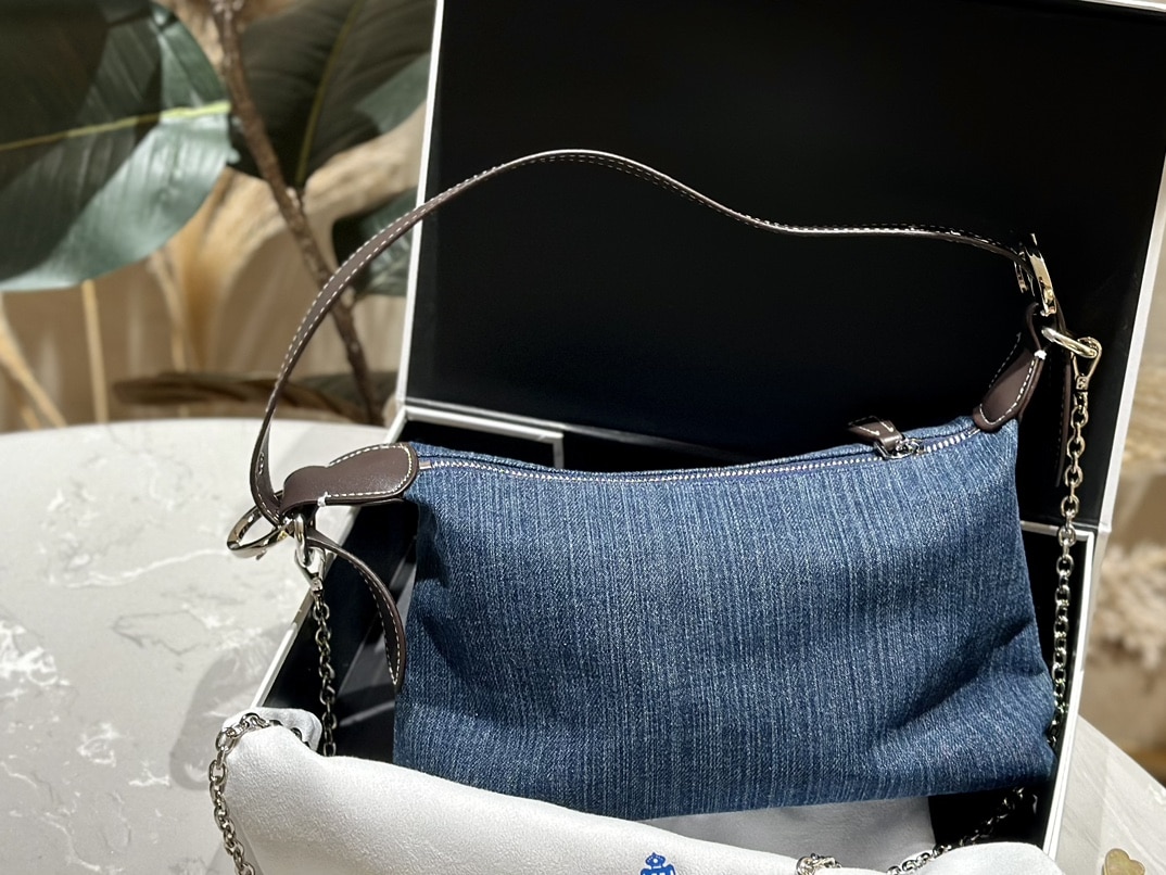 PRADA JEANS RING SHOULDER BAG DENIM BLUE 25CM - Image 5