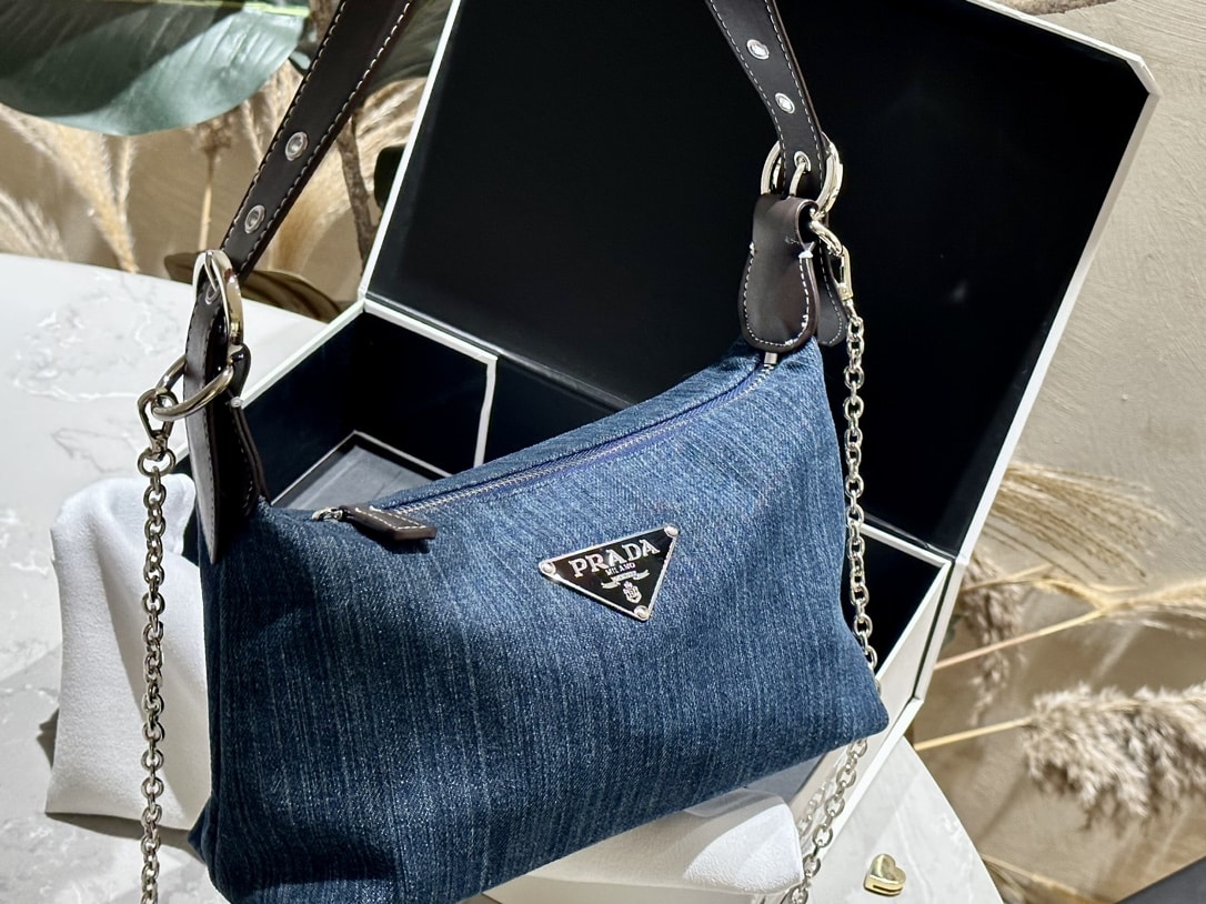 PRADA JEANS RING SHOULDER BAG DENIM BLUE 25CM - Image 3