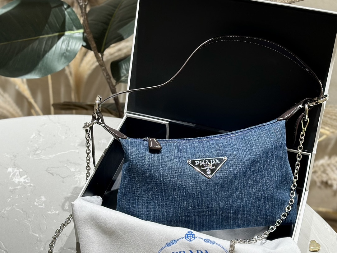 PRADA JEANS RING SHOULDER BAG DENIM BLUE 25CM - Image 2