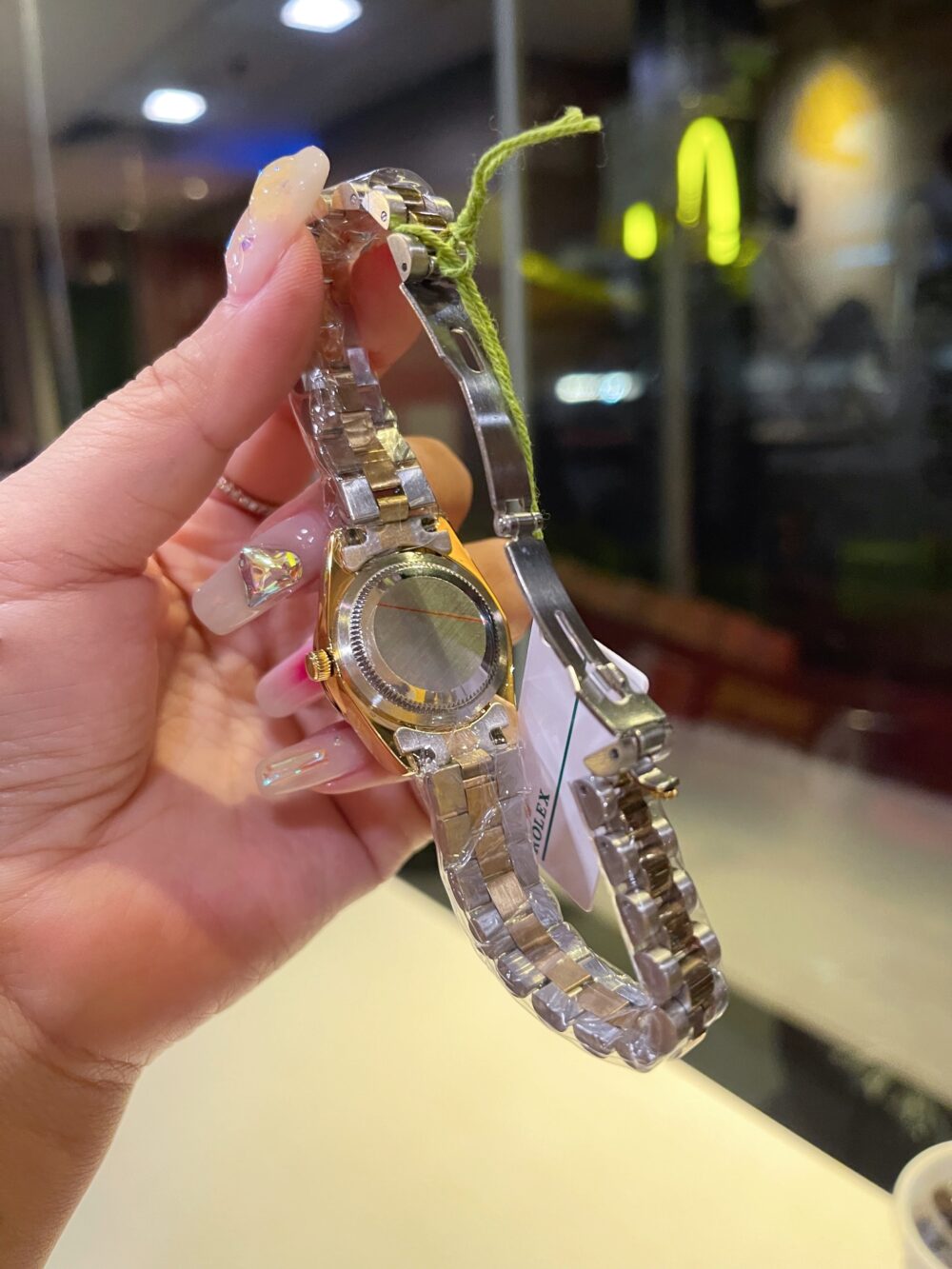 ROLEX DATEJUST DIAMOND DIAL SILVER AND GOLD IN GREEN 28MM - Image 3
