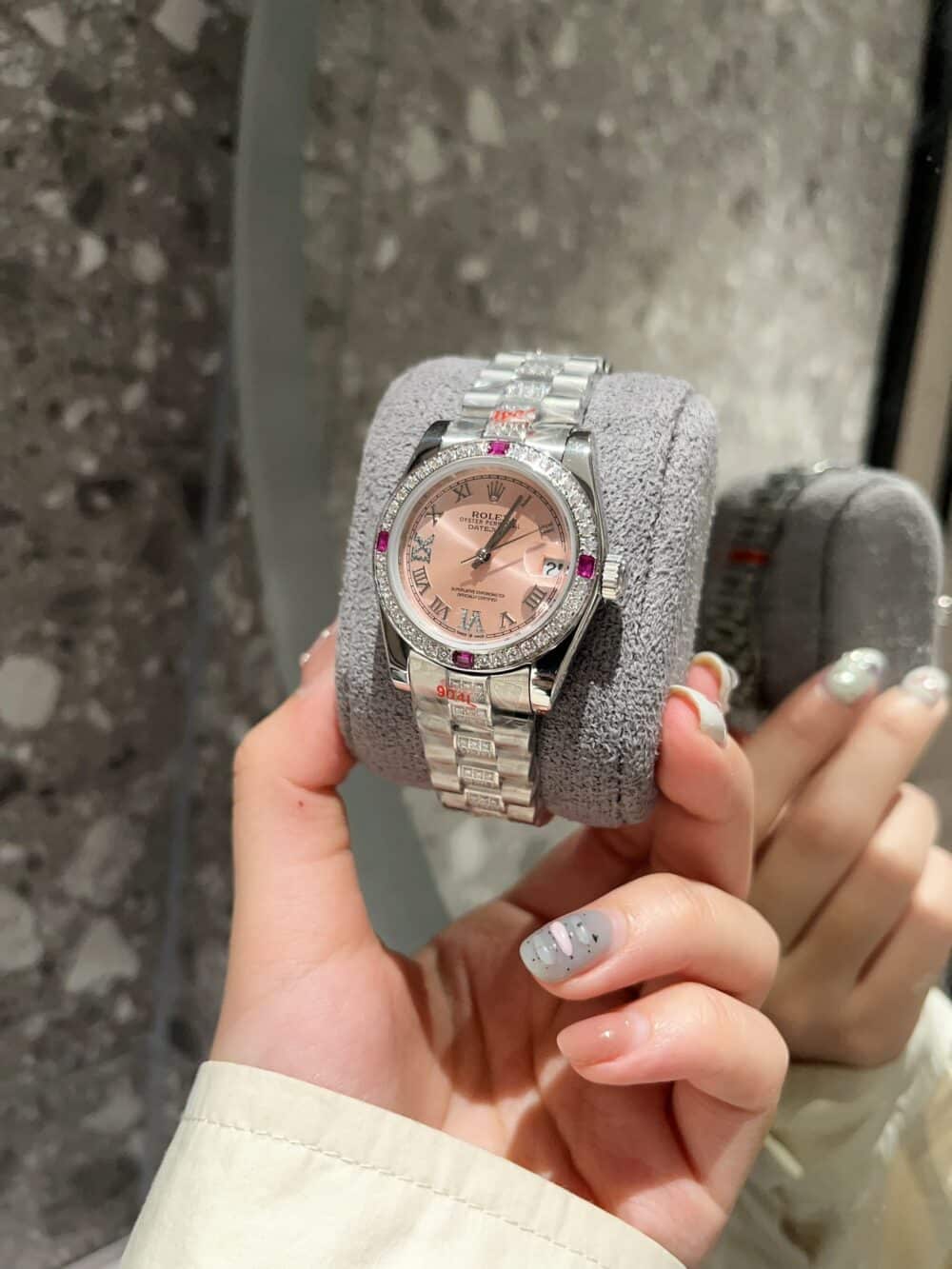 ROLEX LADY DATEJUST BRACELET WHITE GOLD DIAMOND BEZEL PINK ROMAN 31MM - Image 8