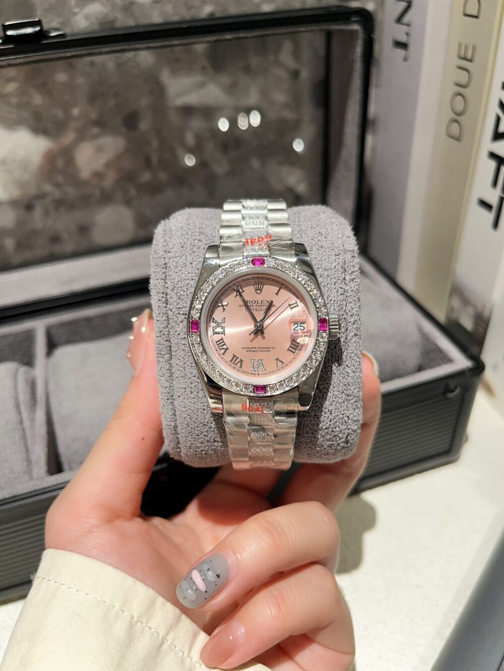 ROLEX LADY DATEJUST BRACELET WHITE GOLD DIAMOND BEZEL PINK ROMAN 31MM - Image 3