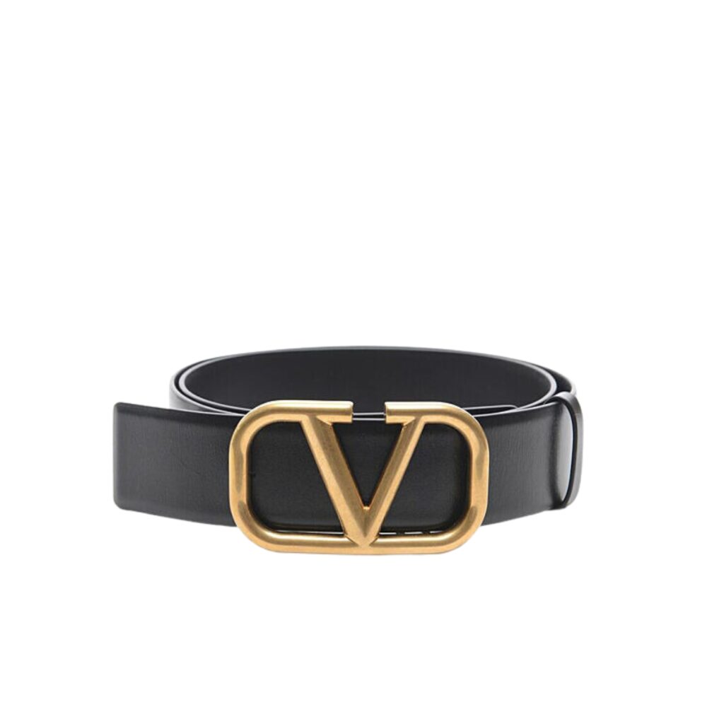 VALENTINO GARAVANI V LOGO BELT IN BLACK LEATHER 70MM