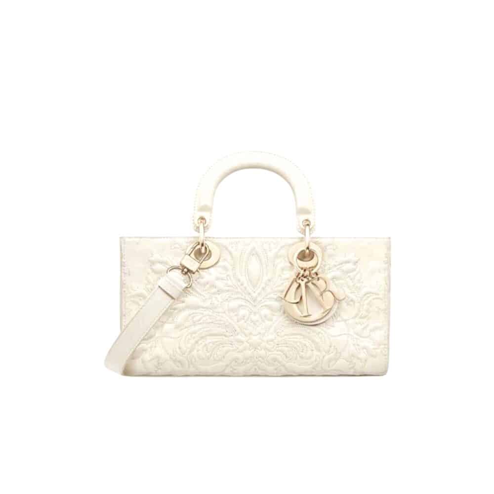 DIOR MEDIUM LADY D JOY BAG QUILTED EFFECT WHITE 26CM