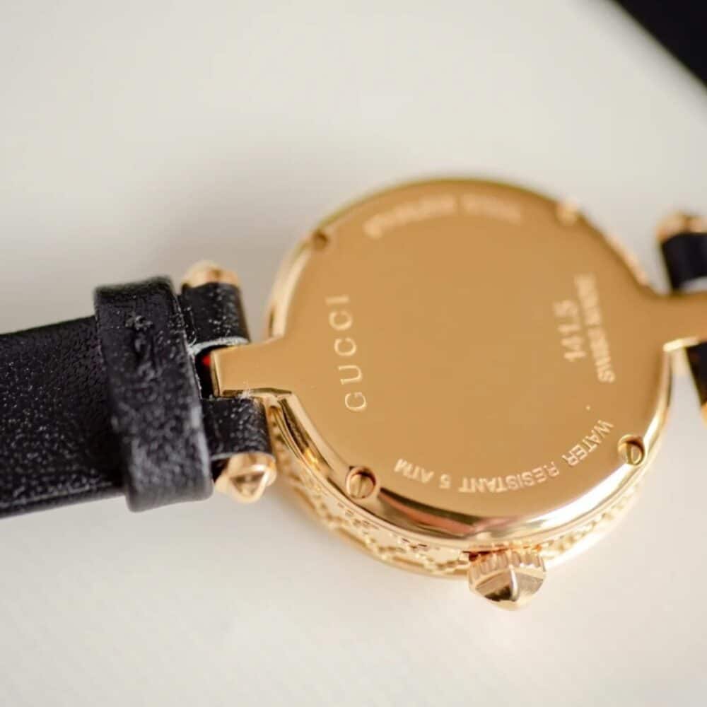 GUCCI DIAMANTISSIMA STEEL WATCH WITH BLACK LEATHER STRAP 27MM YA141505 - Image 5