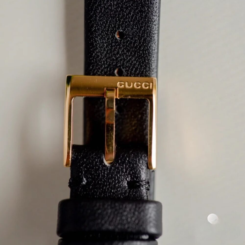 GUCCI DIAMANTISSIMA STEEL WATCH WITH BLACK LEATHER STRAP 27MM YA141505 - Image 6