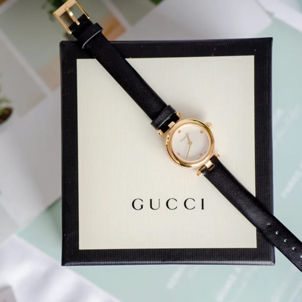 GUCCI DIAMANTISSIMA STEEL WATCH WITH BLACK LEATHER STRAP 27MM YA141505 - Image 9