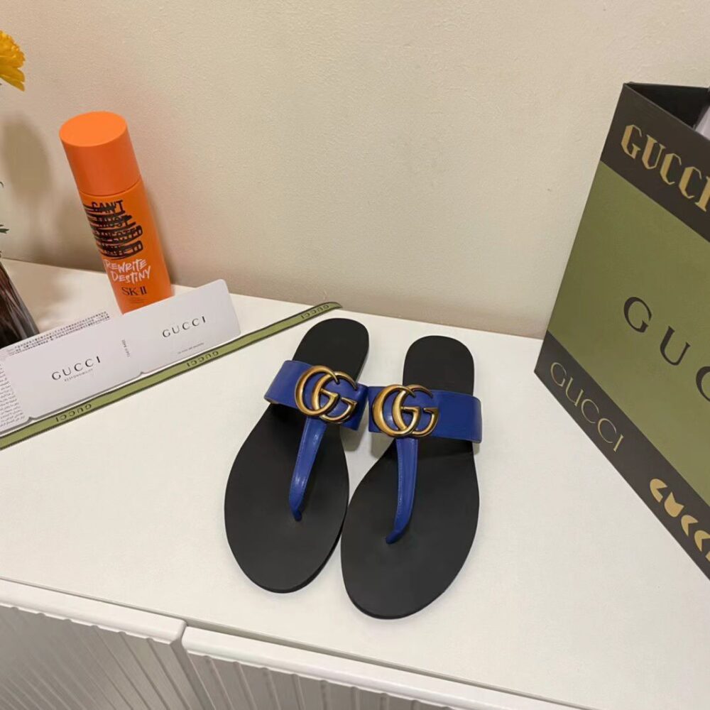 GUCCI DOUBLE G THONG LEATHER BLUE - Image 3