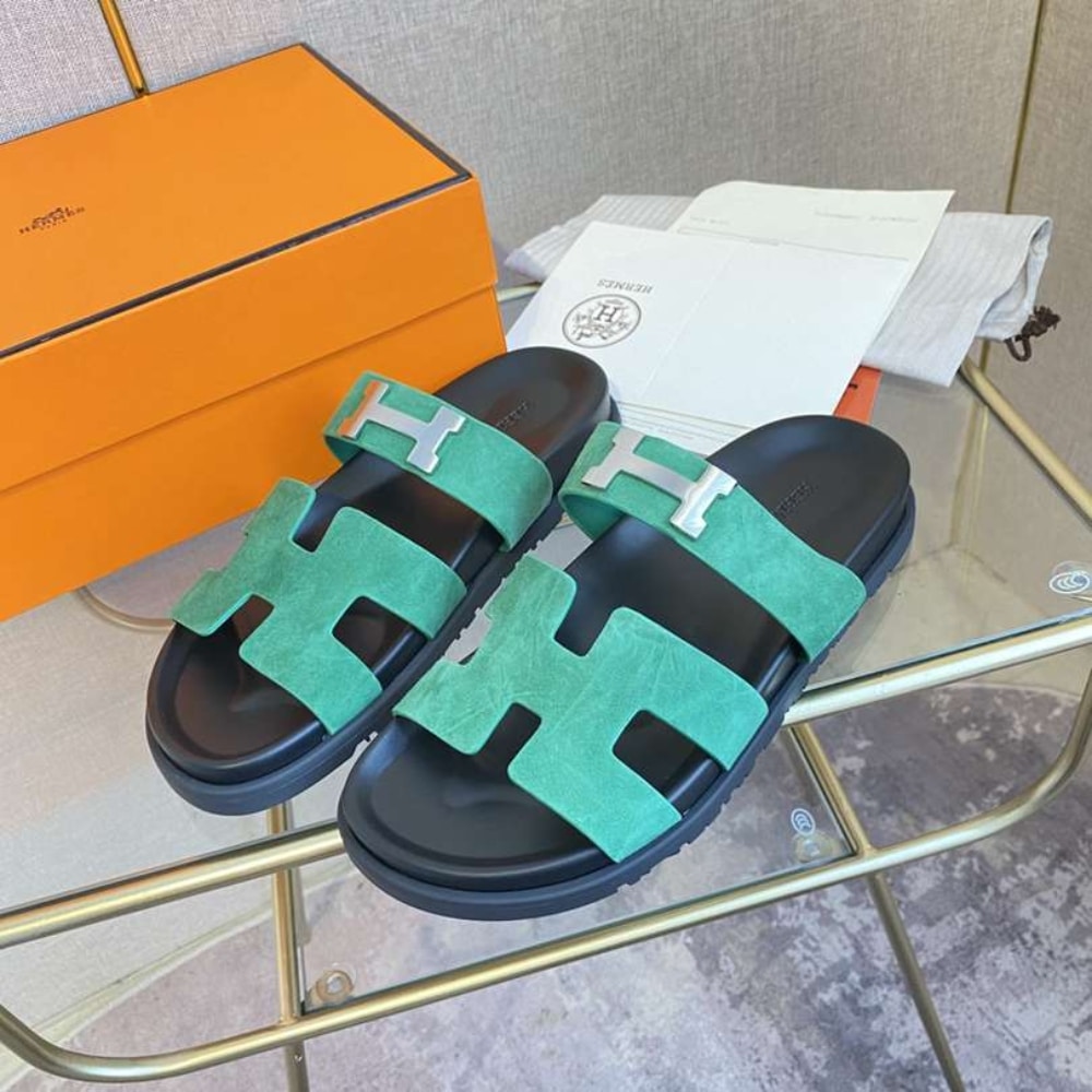 Alternative view of HERMES CHYPRE SANDAL SUEDE H LOGO SILVER HARDWARE GREEN