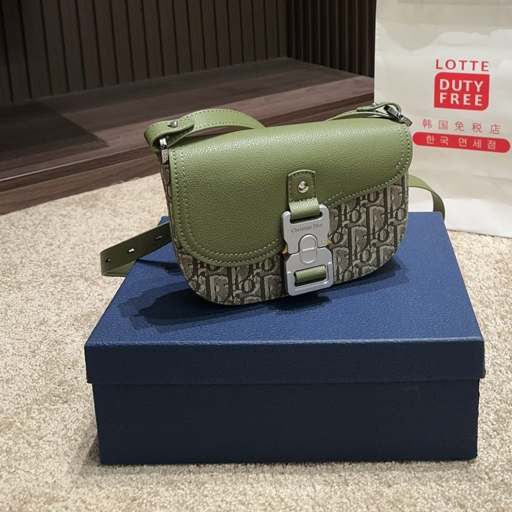 Alternative view of DIOR SMALL SADDLE MESSENGER BAG WITH FLAP KHAKI GRAINED CALFSKIN 19CM 1ADPO049YKS H57E