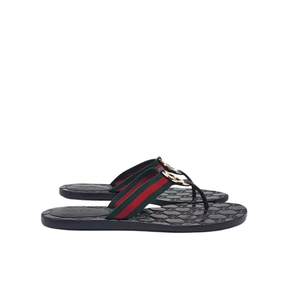GUCCI DOUBLE G THONG LEATHER GREEN AND RED