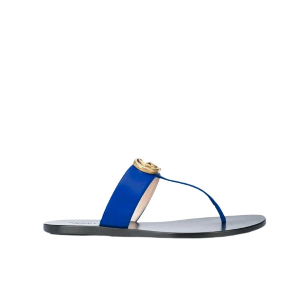 GUCCI DOUBLE G THONG LEATHER BLUE