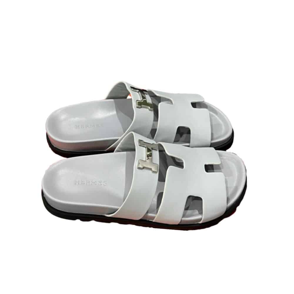 HERMES CHYPRE SANDAL H LOGO SILVER HARDWARE LIGHT GREY