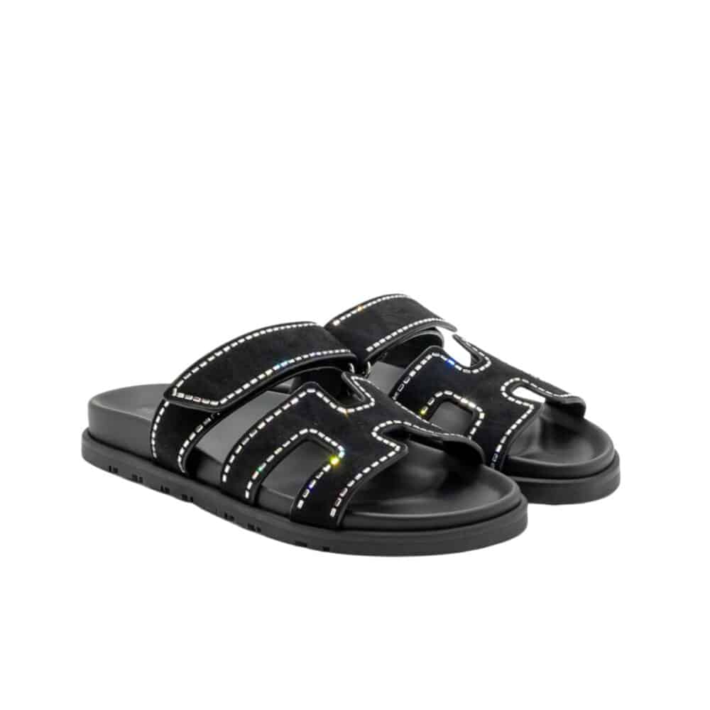 HERMES CHYPRE SANDAL SUEDE CRYSTAL BLACK