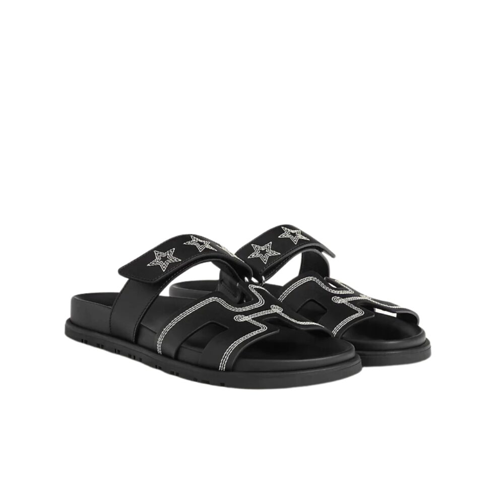 HERMES CHYPRE SANDAL STAR STITCHED NOIR H232142Z 02340