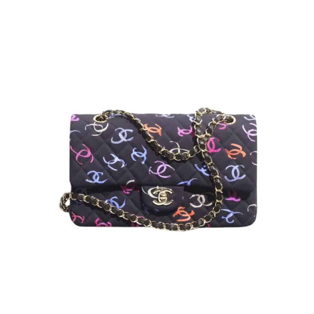CHANEL CLASSIC HANDBAG PRINTED FABRIC MULTICOLOUR 20CM A01112 B16230 NX049