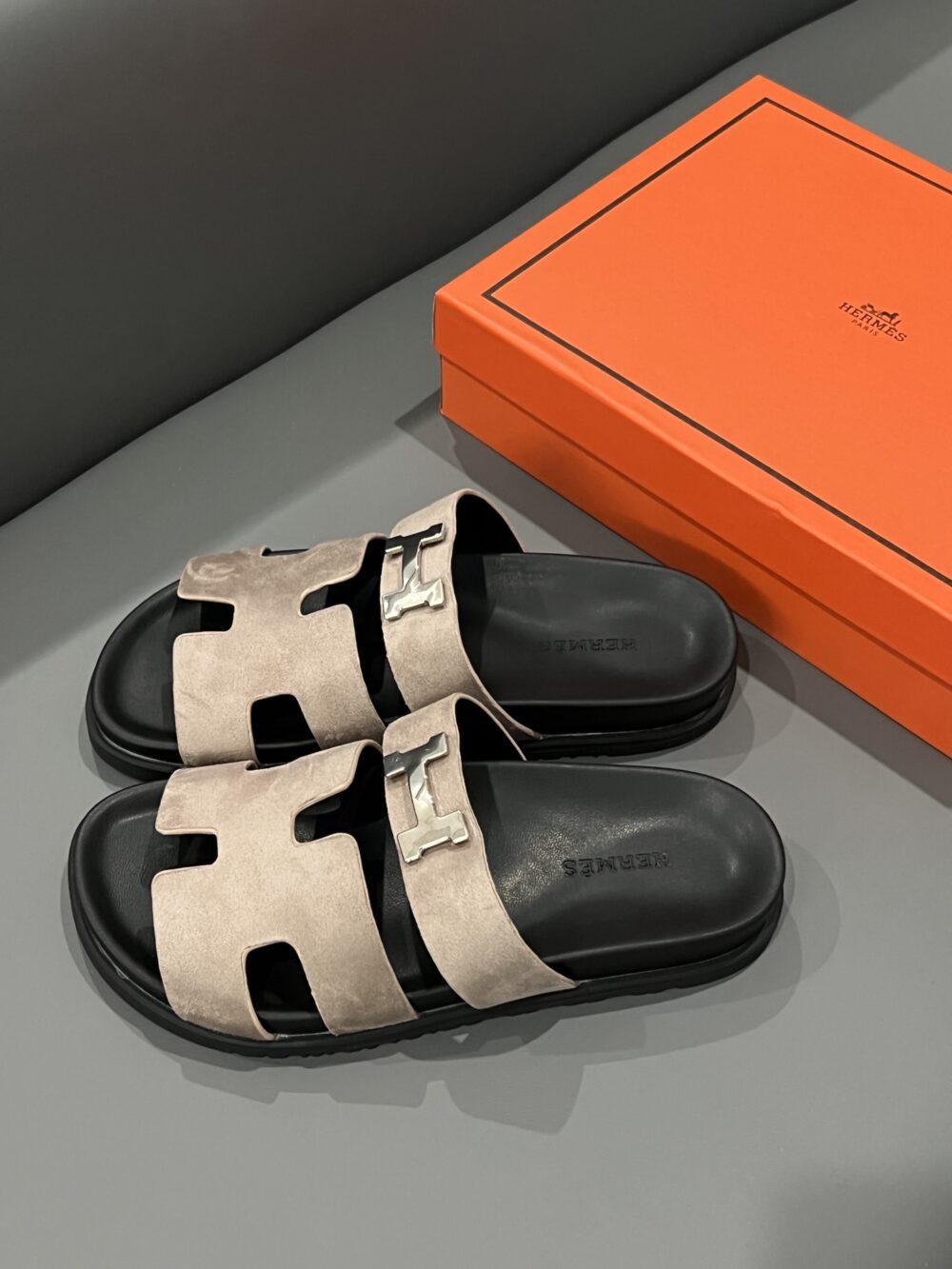 Alternative view of HERMES CHYPRE SANDAL SUEDE H LOGO SILVER HARDWARE LIGHT BROWN