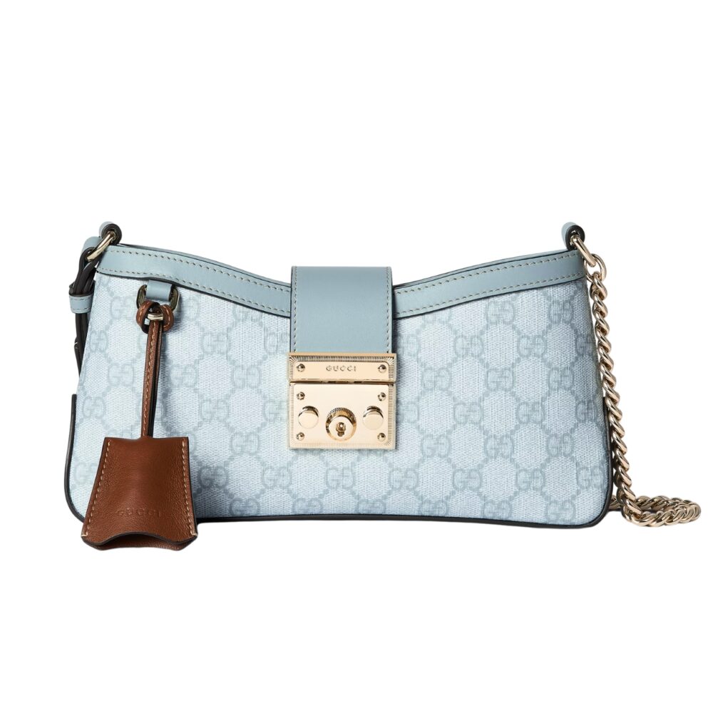 GUCCI PADLOCK SMALL SHOULDER BAG GG SUPREME DUSTY BLUE 27CM 811705 FAD3R 8744