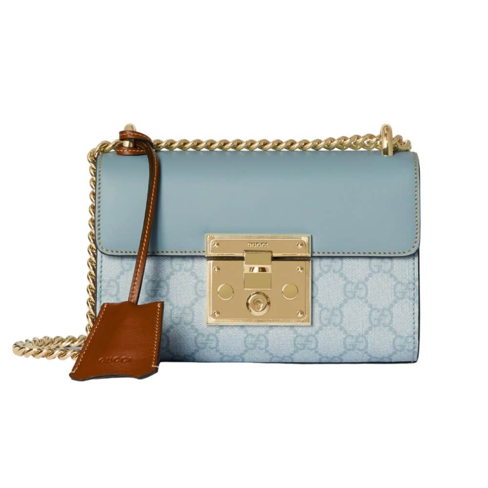GUCCI PADLOCK SMALL SHOULDER BAG GG SUPREME DUSTY BLUE 20CM 409487 FAD3R 8744