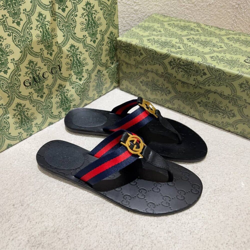 GUCCI DOUBLE G THONG LEATHER NAVY BLUE 0B7N0 7100 - Image 3