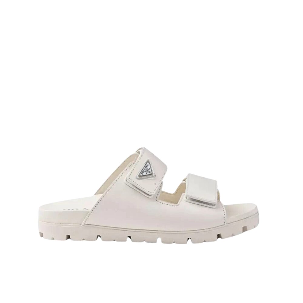 PRADA LEATHER STRAP SANDALS WHITE