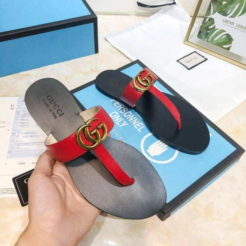 Alternative view of GUCCI DOUBLE G THONG LEATHER RED