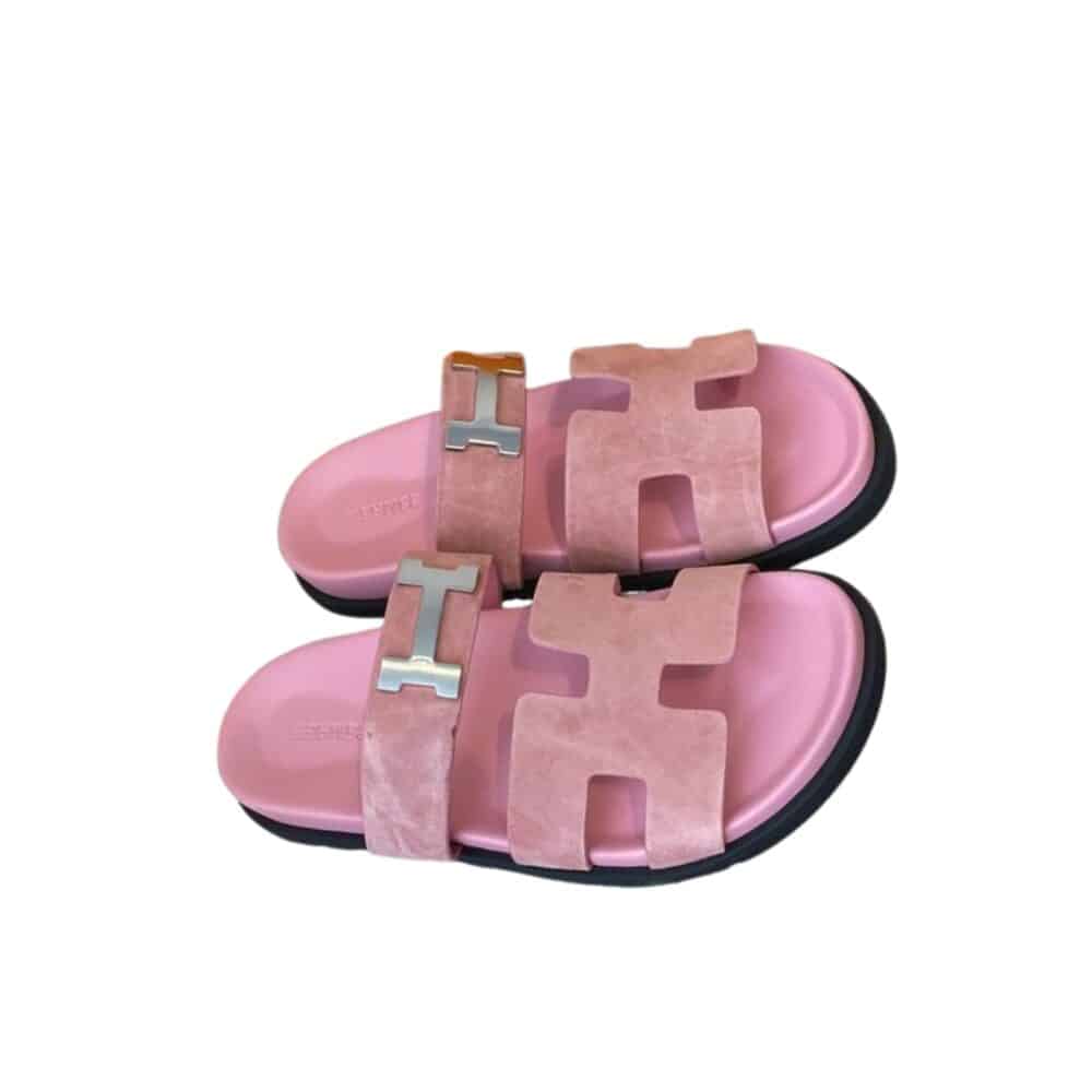 HERMES CHYPRE SANDAL H LOGO SILVER HARDWARE PINK
