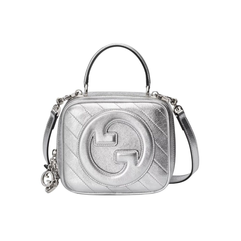 GUCCI BLONDIE SMALL TOP HANDLE BAG SILVER LEATHER 17CM 744434 AACBO 8106