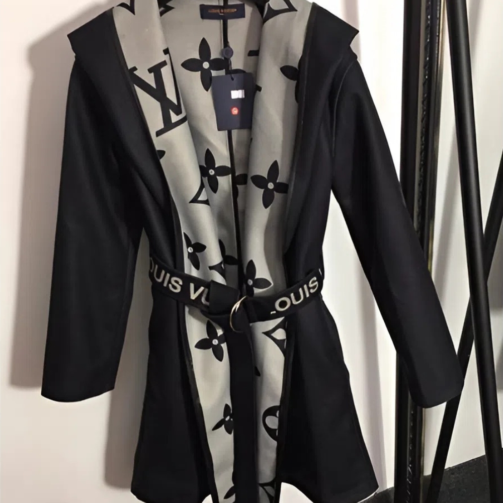 Alternative view of LOUIS VUITTON BELTED DOUBLE SIDED HOODED WRAP COAT BLACK AND GRAY