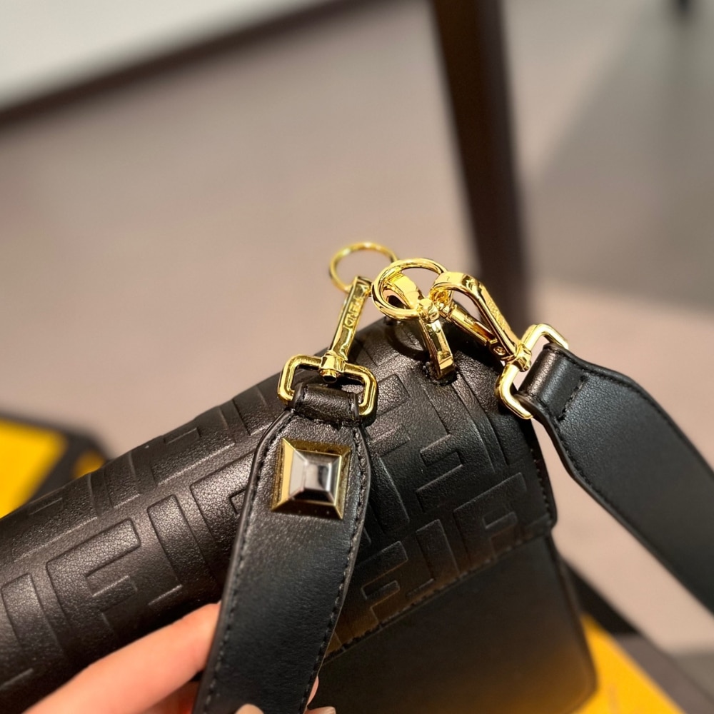 FENDI DIAGONAL FLAT POUCH FF JACQUARD FABRIC BAG BLACK AND GREY 26CM - Image 8